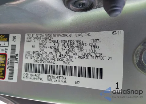 2014 Toyota Tundra Sr5 4.6L V8 из США, поврежденный, VIN 5TFEM5F14EX076231